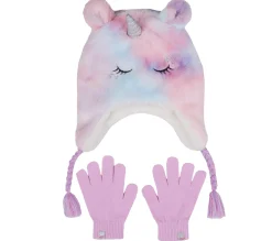 Cold Weather Plush Tie-Dye Unicorn Hat Set