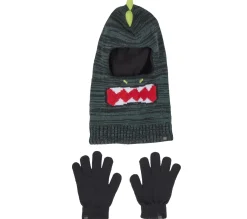 3D Knit Dino Ski Mask And Glove Set